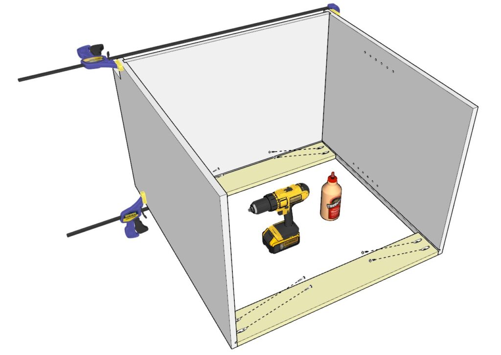 Adding stretchers to the cabinet carcass