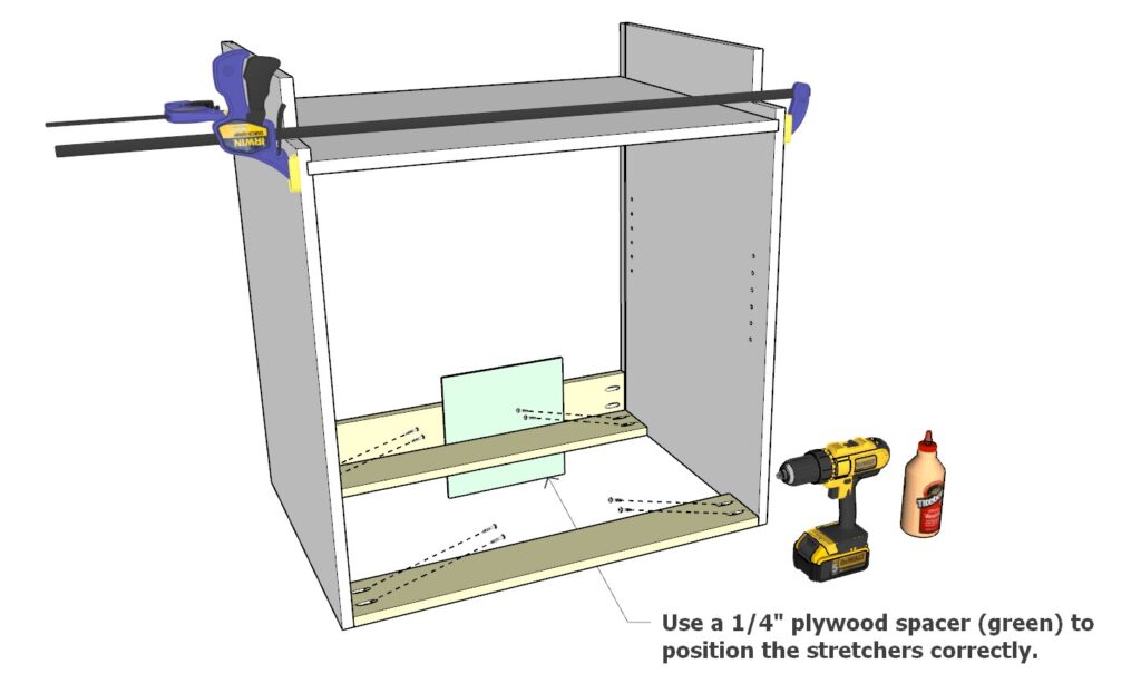 Using a 1/4" thick spacer to ensure stretcher placement is accurate