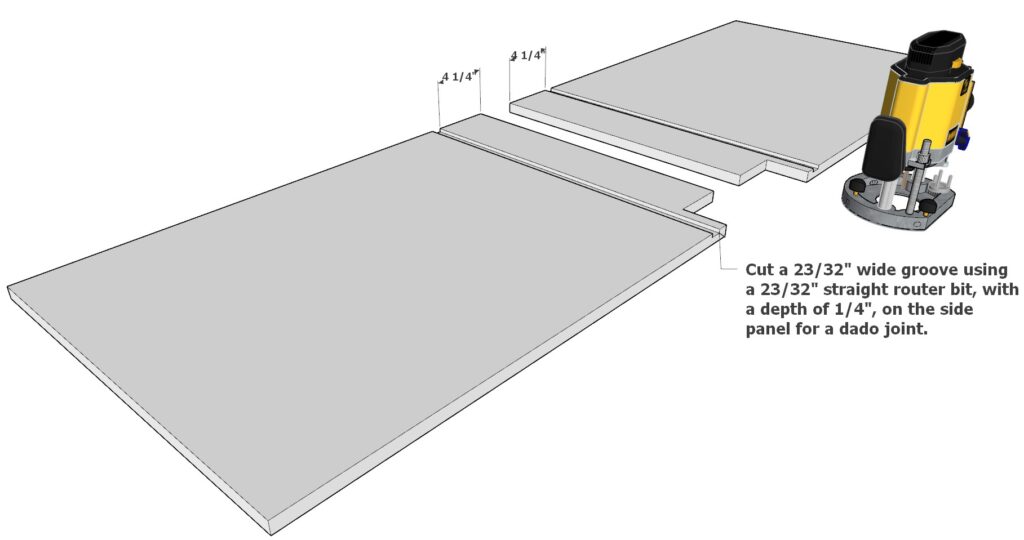 Adding groove to the 3/4" thick cabinet side panels for the cabinet floor board and dado joint