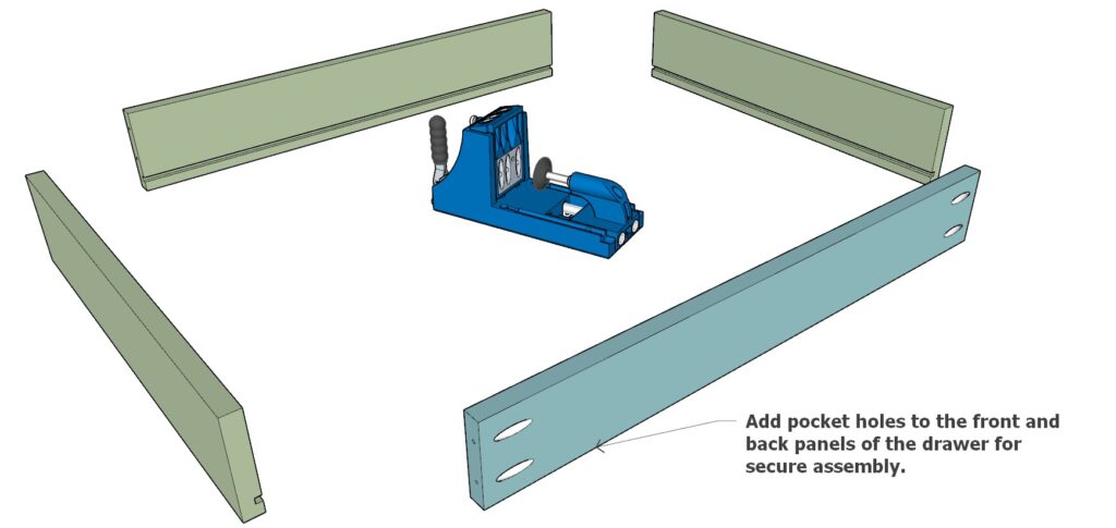 adding pocket holes to drawer box frame pieces