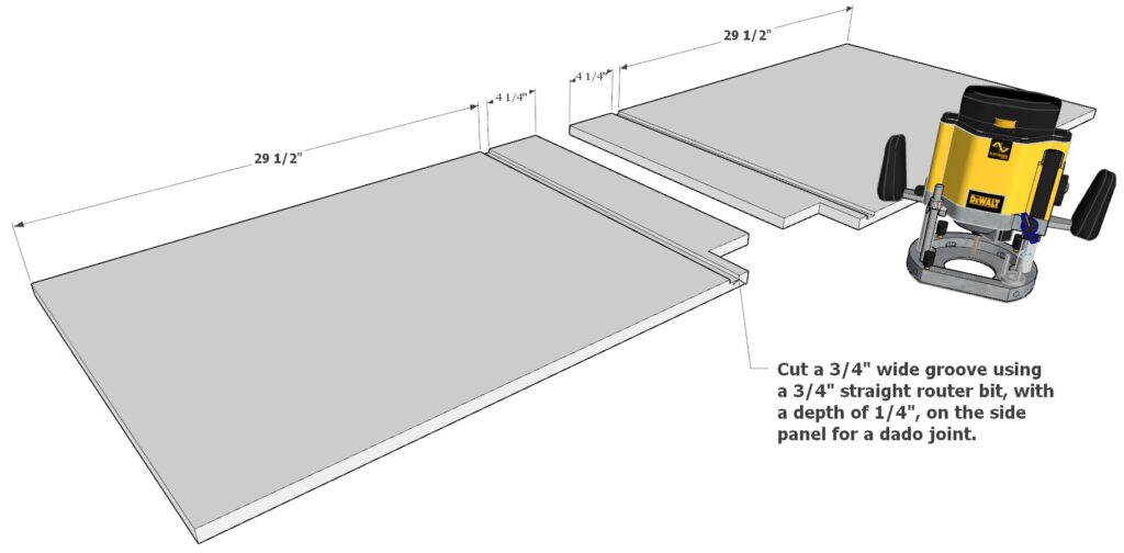 Adding groove to the 3/4" thick cabinet side panels for the cabinet floor board and dado joint