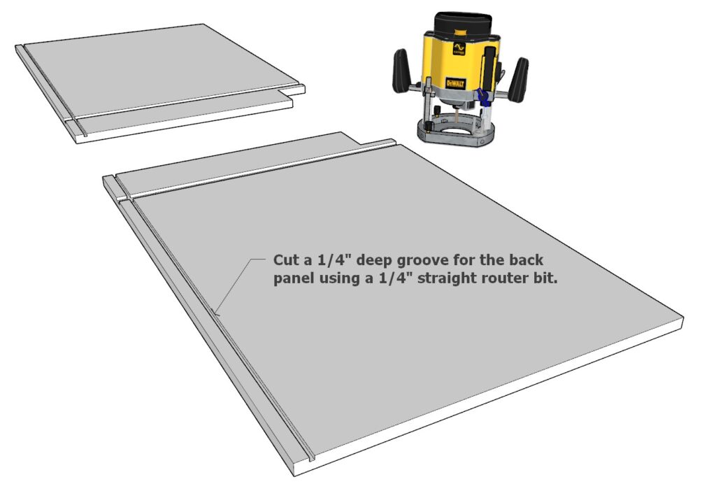 Adding groove to the 3/4" thick cabinet side panels for the cabinet floor board and dado joint