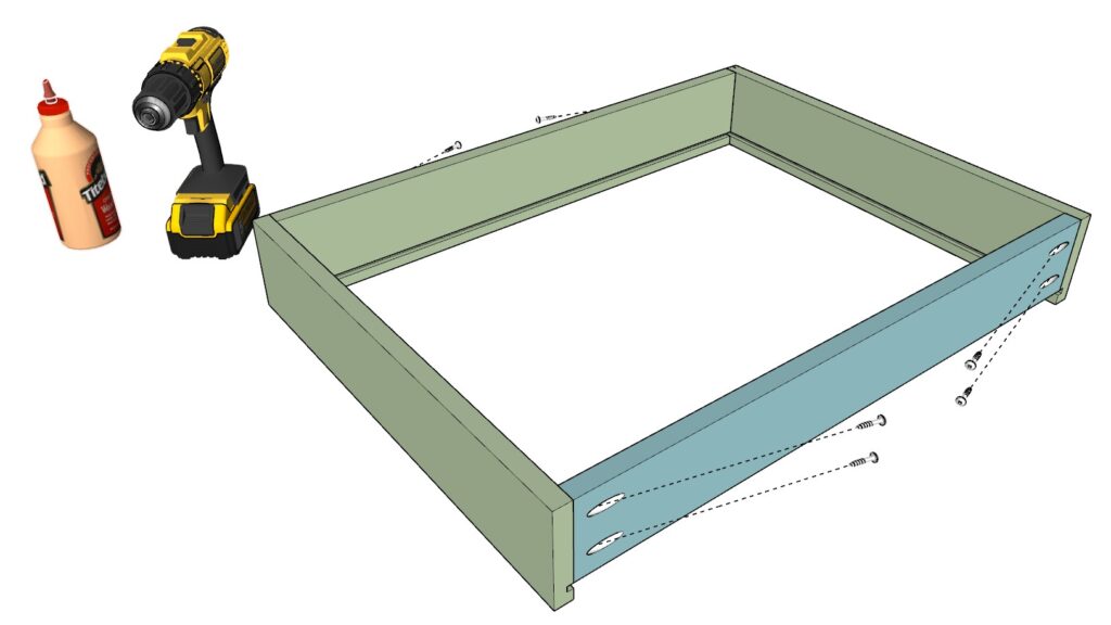 Securing the drawer box frame pieces together