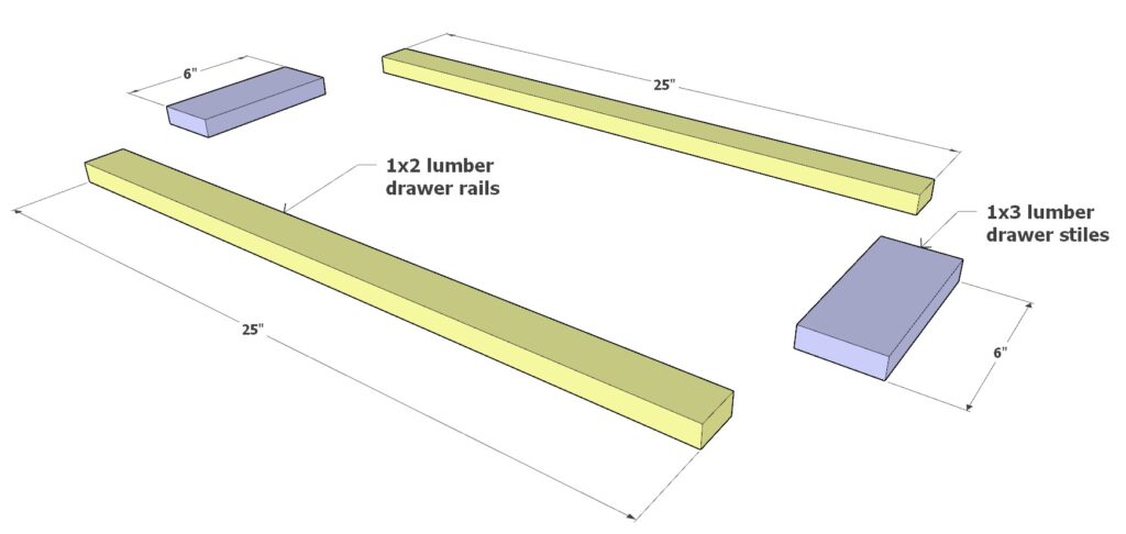 Shaker style cabinet drawer frame assembly pieces