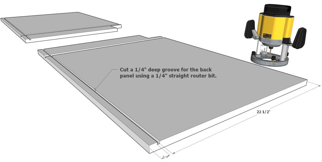 Adding groove to the 3/4" thick cabinet side panels for the cabinet floor board and dado joint