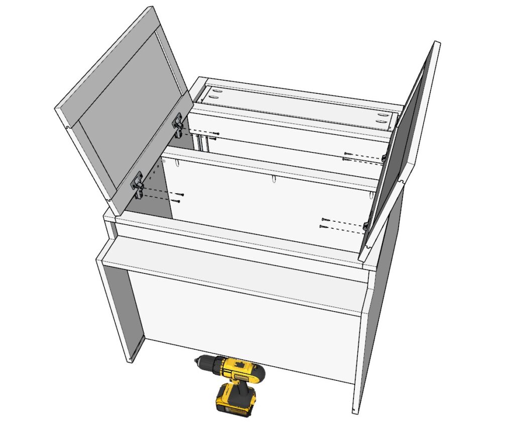 attaching the cabinet door to the cabinet using Euro hinges soft close