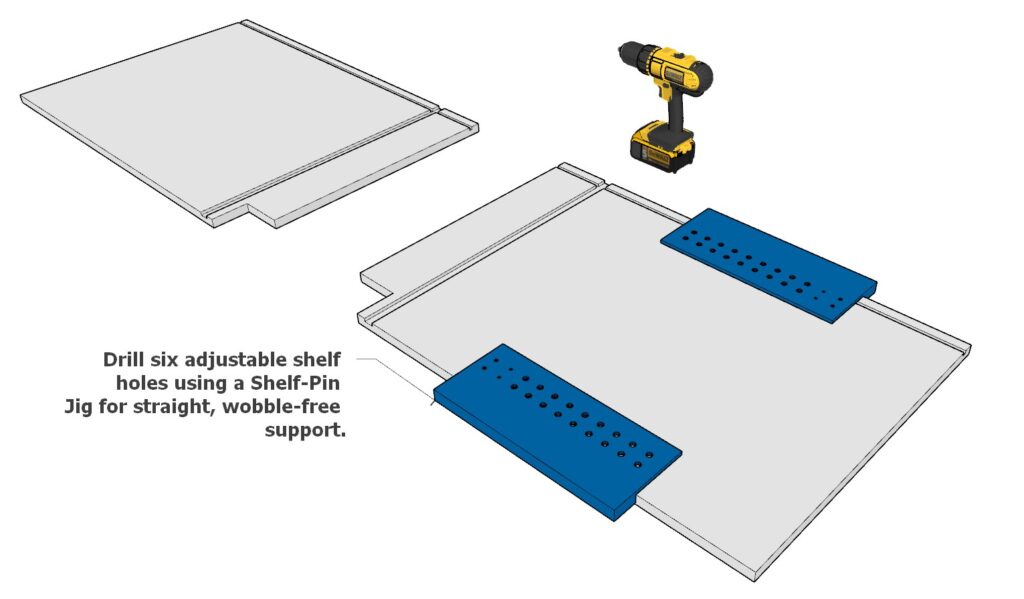 Adding adjustable shelf pin holes into the cabinet side panels