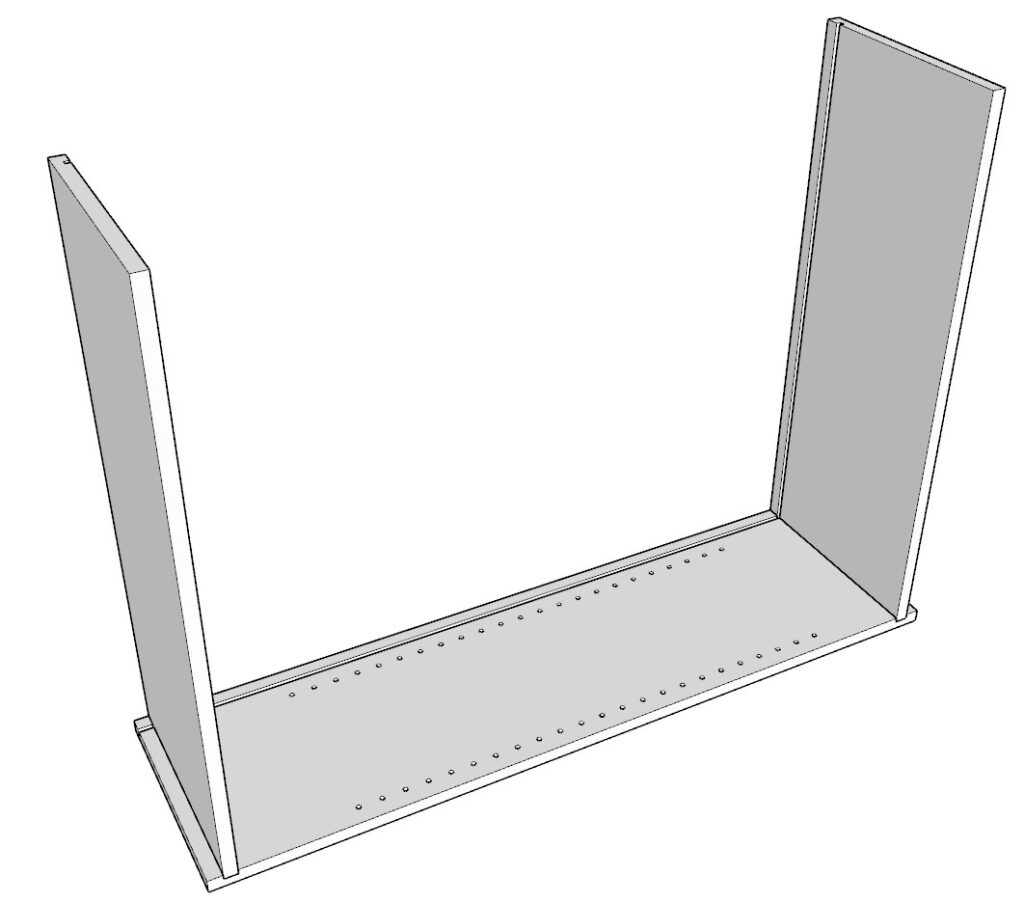 inserting the cabinet floor and top panels into the dado joint of the side panels