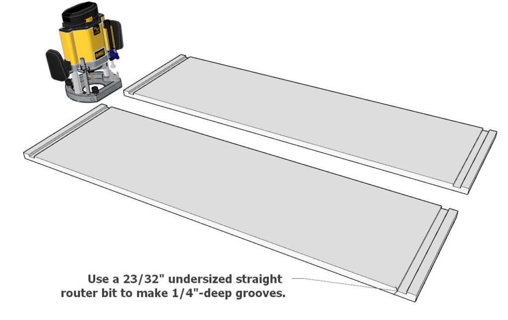 Adding groove to the 3/4" thick cabinet side panels for the cabinet floor board and dado joint