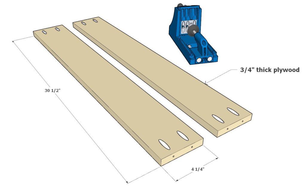 Adding the wall cabinet stretchers and predrilling pocket holes