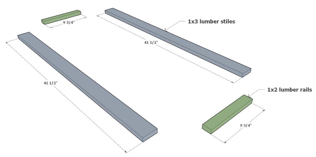 Shaker style cabinet door frame assembly pieces