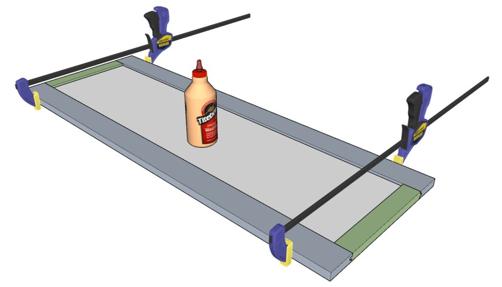 securing the door complements with wood glue and clamps