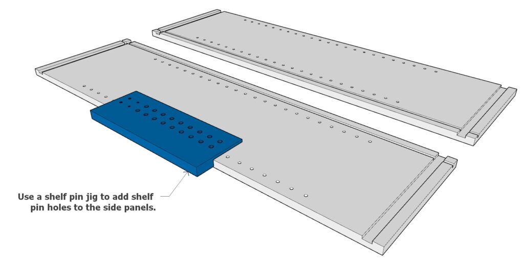 Adding adjustable shelf pin holes into the cabinet side panels