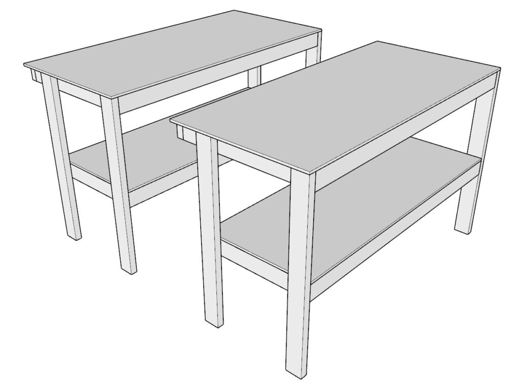 Two identical garage shelf units ready to be incorporated