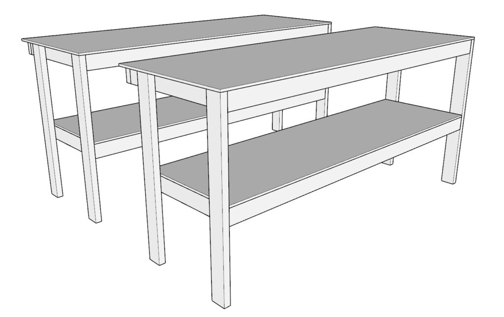 Two identical garage shelf units ready to be incorporated