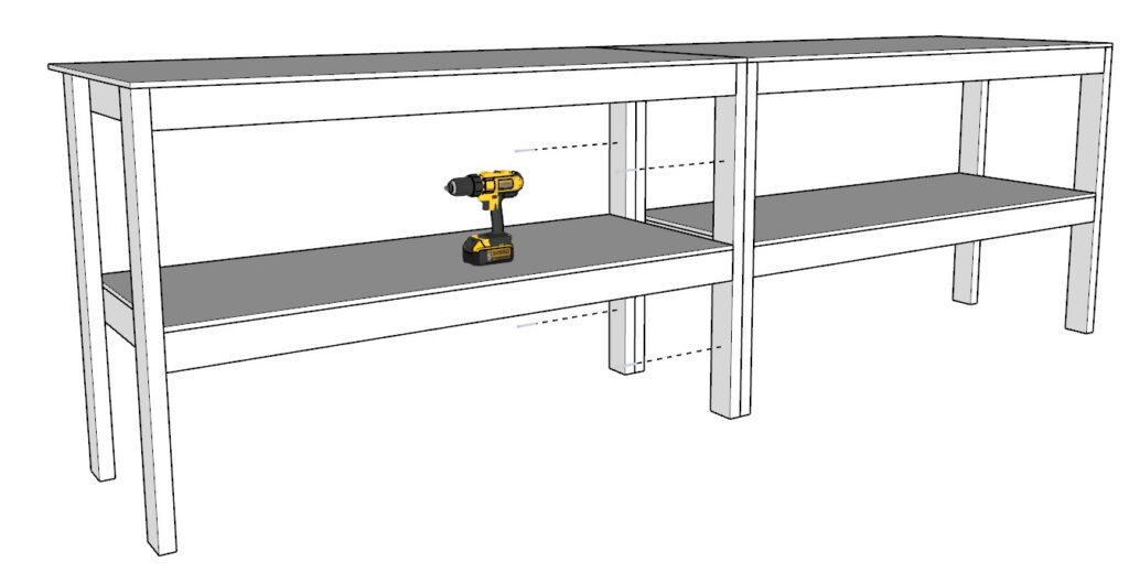 Securing the garage shelf units with screws