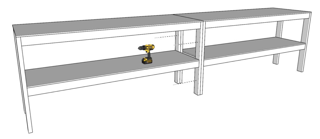 Securing the garage shelf units with screws