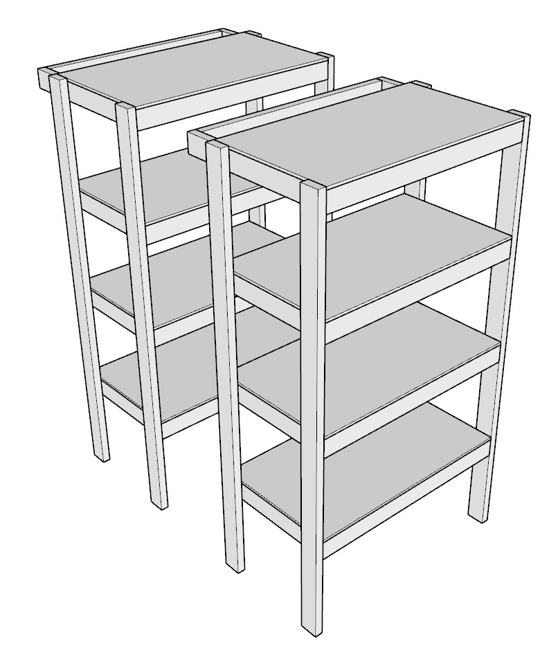 Two identical garage shelf units ready to be incorporated