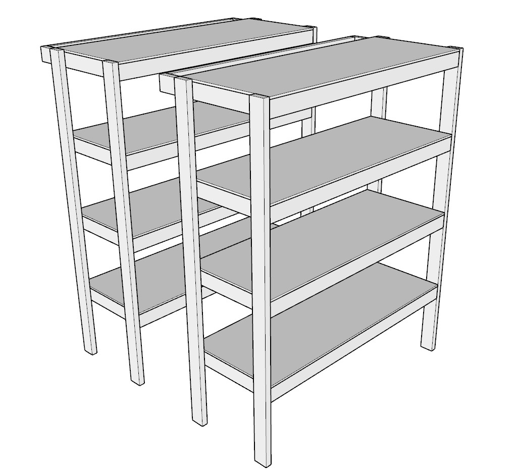 Two identical garage shelf units ready to be incorporated