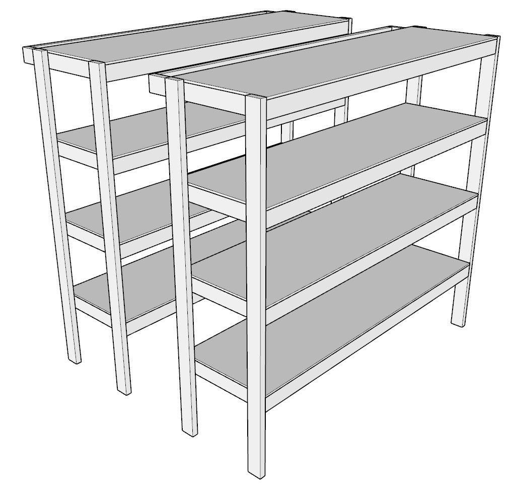 Two identical garage shelf units ready to be incorporated