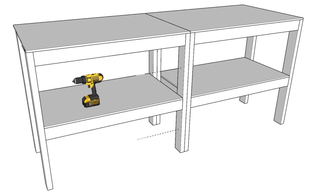 Securing the garage shelf units with screws