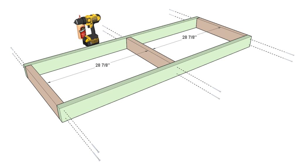 creating the frame of the 27 gallon garage shelf