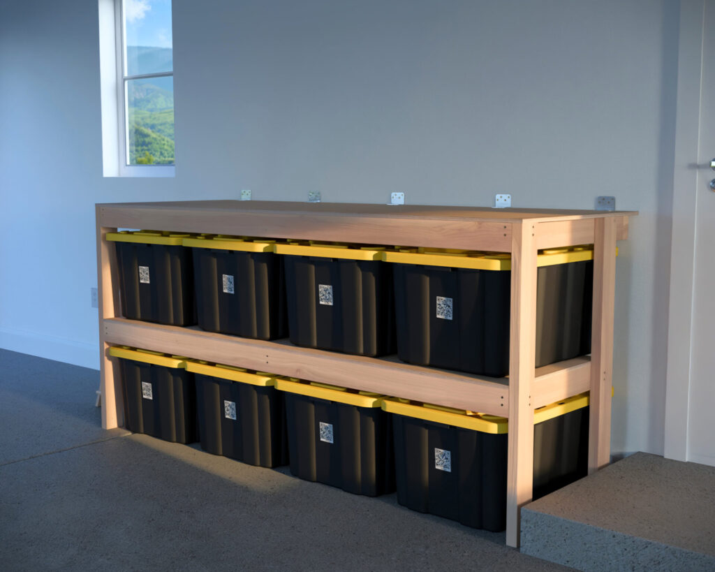 DIY Garage Shelving for 27-Gallon Totes – 4 Wide x 2 Tall Configuration