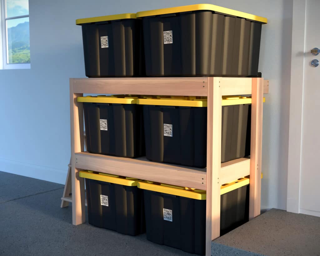 DIY Garage Shelving for 27-Gallon Totes – 2 Wide x 3 Tall Configuration