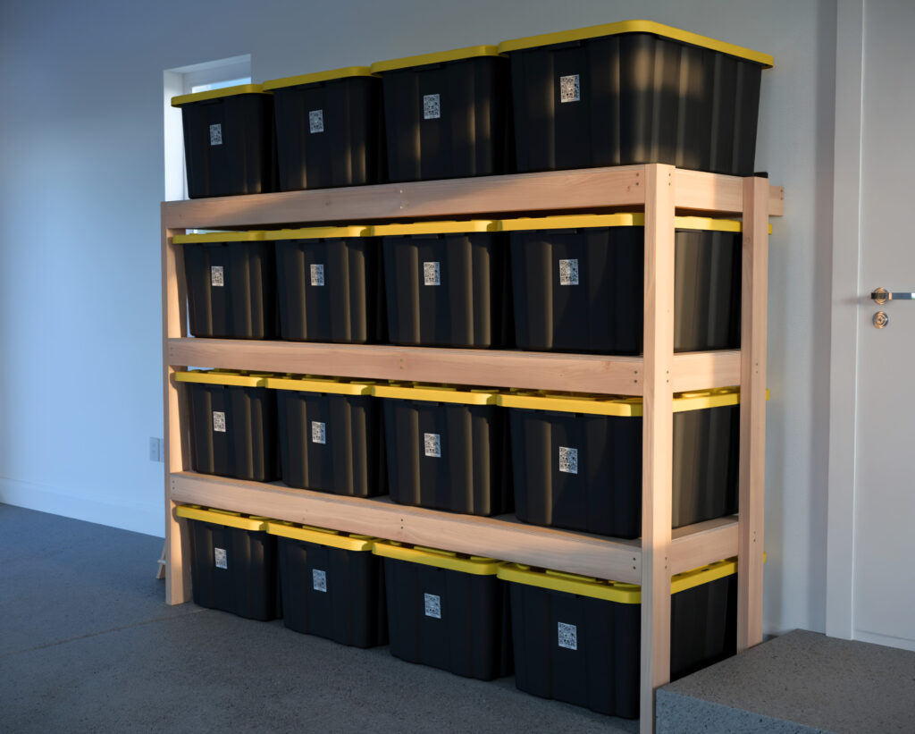 DIY Garage Shelving for 27-Gallon Totes – 4 Wide x 4 Tall Configuration - Image 3