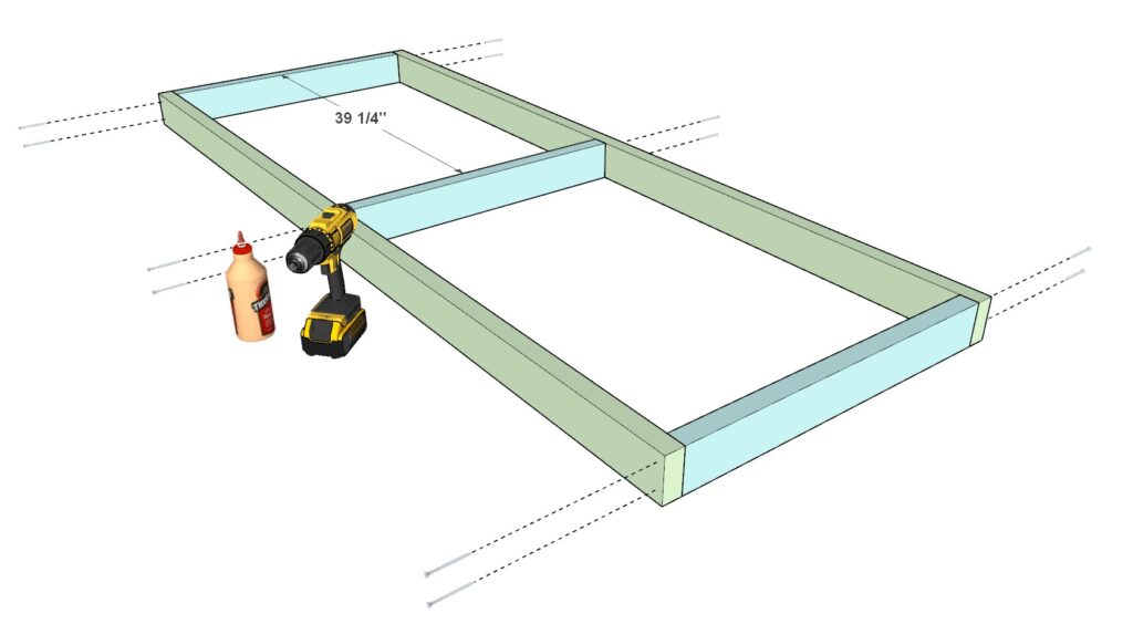 Constructing the garage shelf top shelve from 2x4 lumber