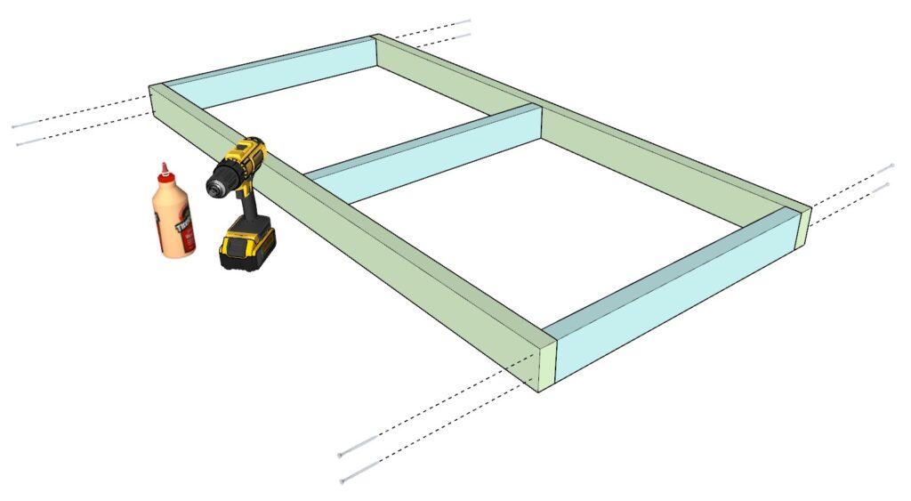 Constructing the garage shelf top shelve from 2x4 lumber