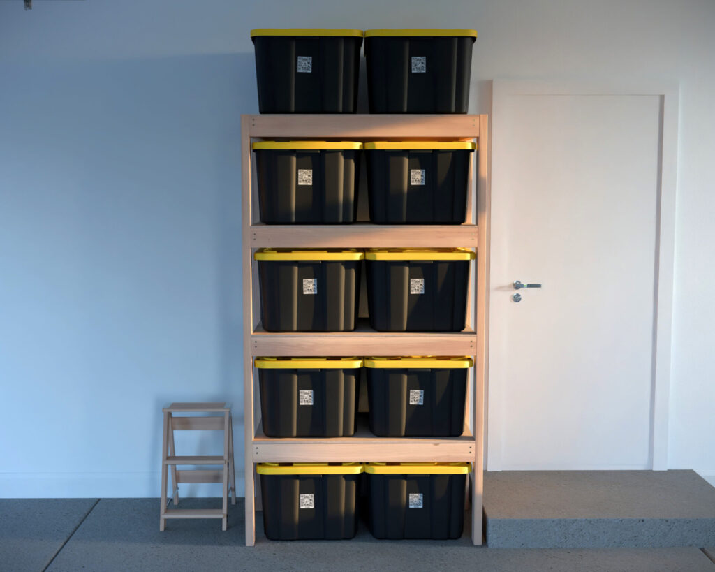 DIY Garage Shelving for 27-Gallon Totes – 2 Wide x 5 Tall Configuration
