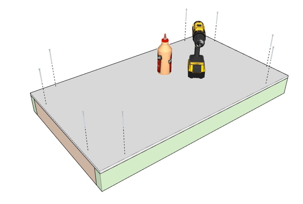 Adding the plywood sheet to the garage shelf