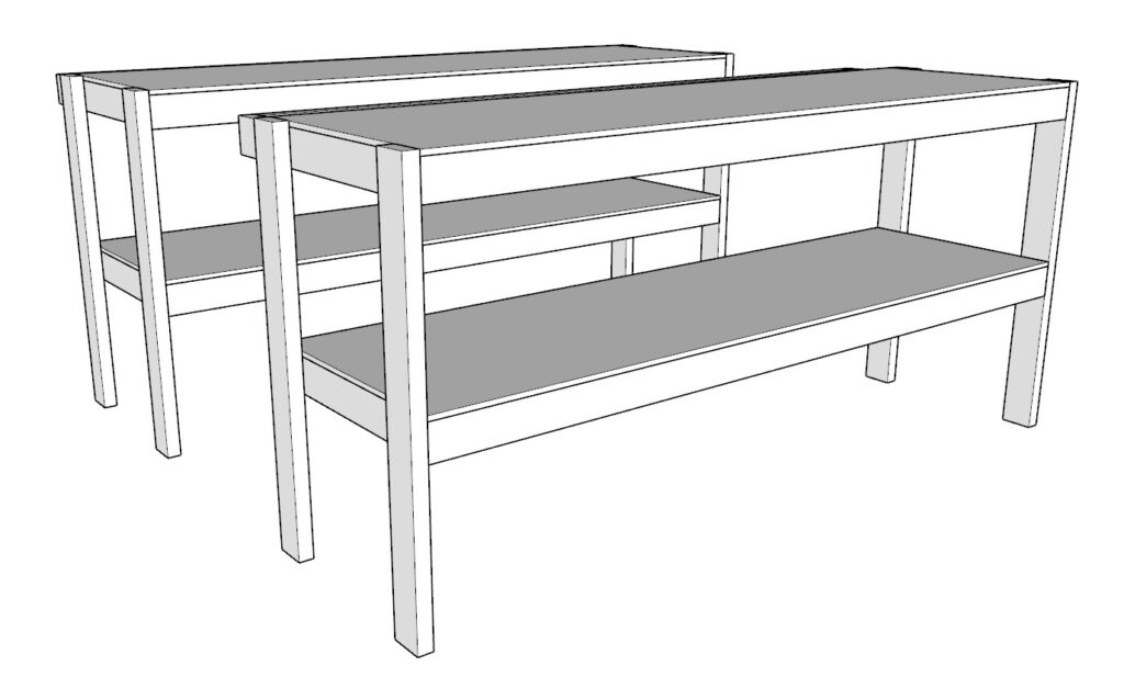 Two identical garage shelf units ready to be incorporated