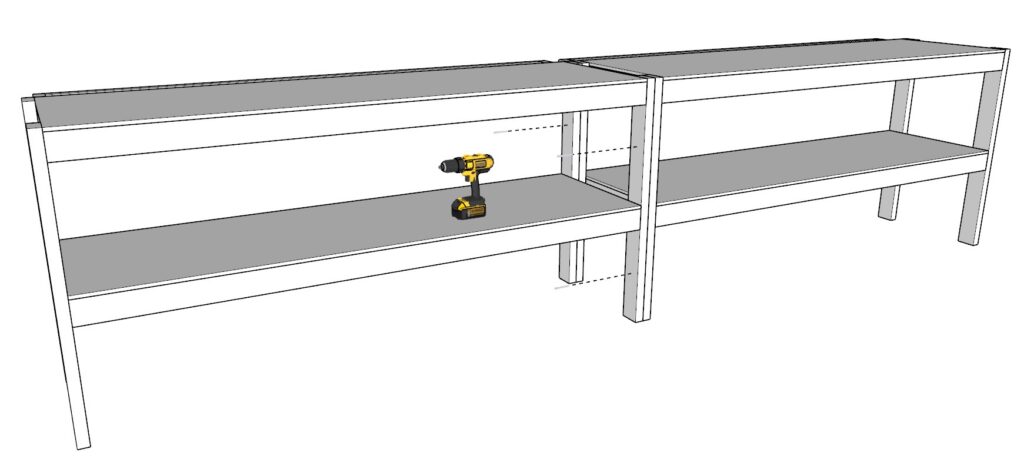 Two identical garage shelf units ready to be incorporated