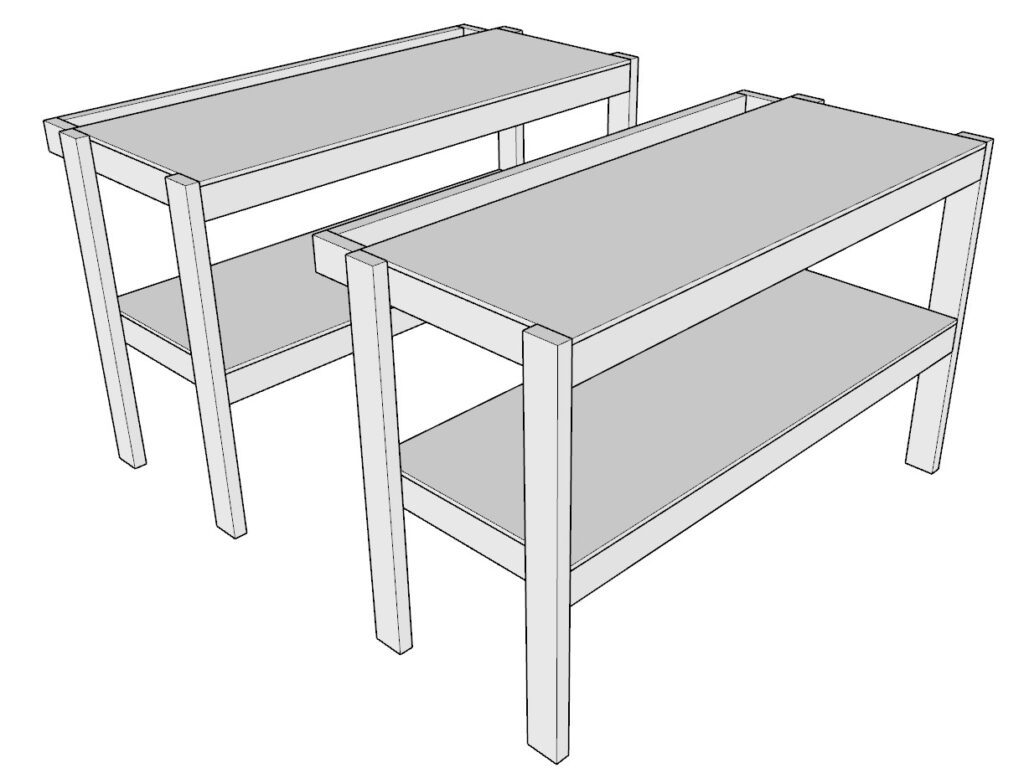 Two identical garage shelf units ready to be incorporated