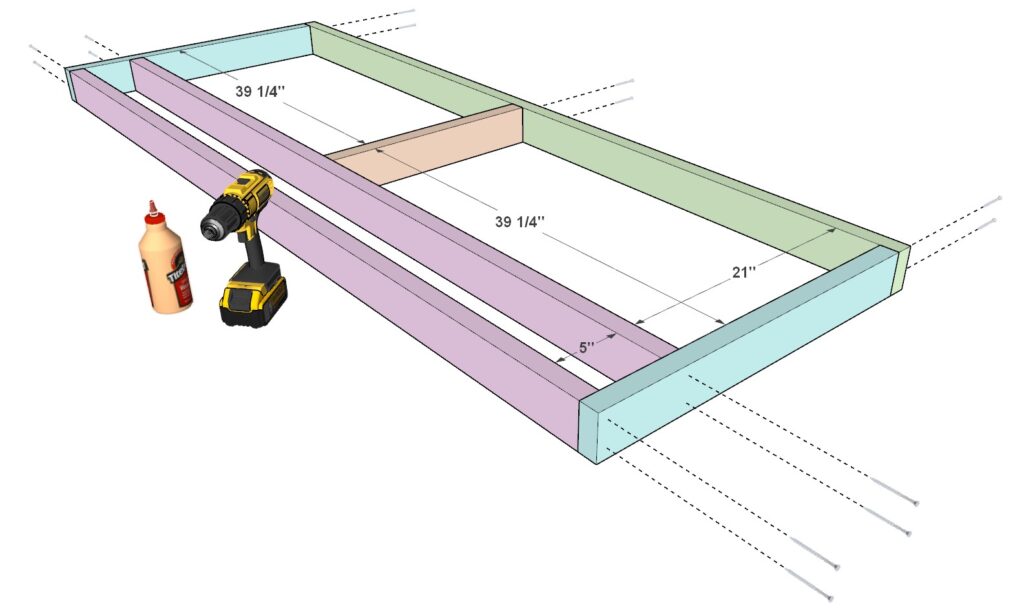 Constructing the garage shelf top shelve from 2x4 lumber