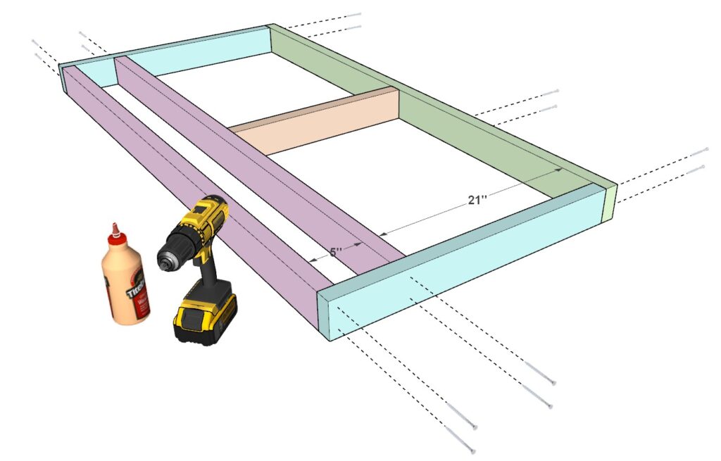 Constructing the garage shelf top shelve from 2x4 lumber