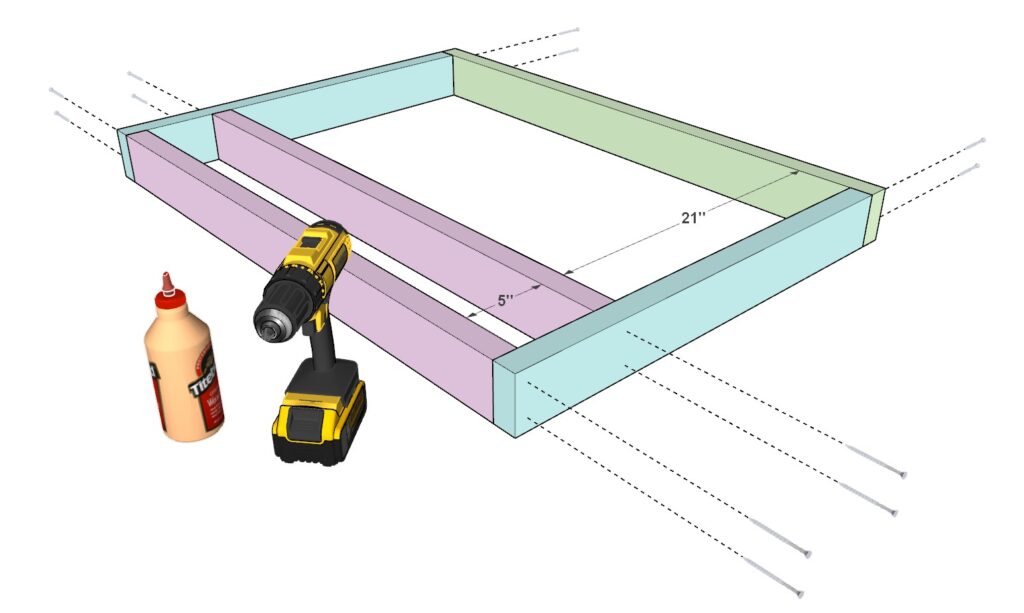 Constructing the garage shelf top shelve from 2x4 lumber