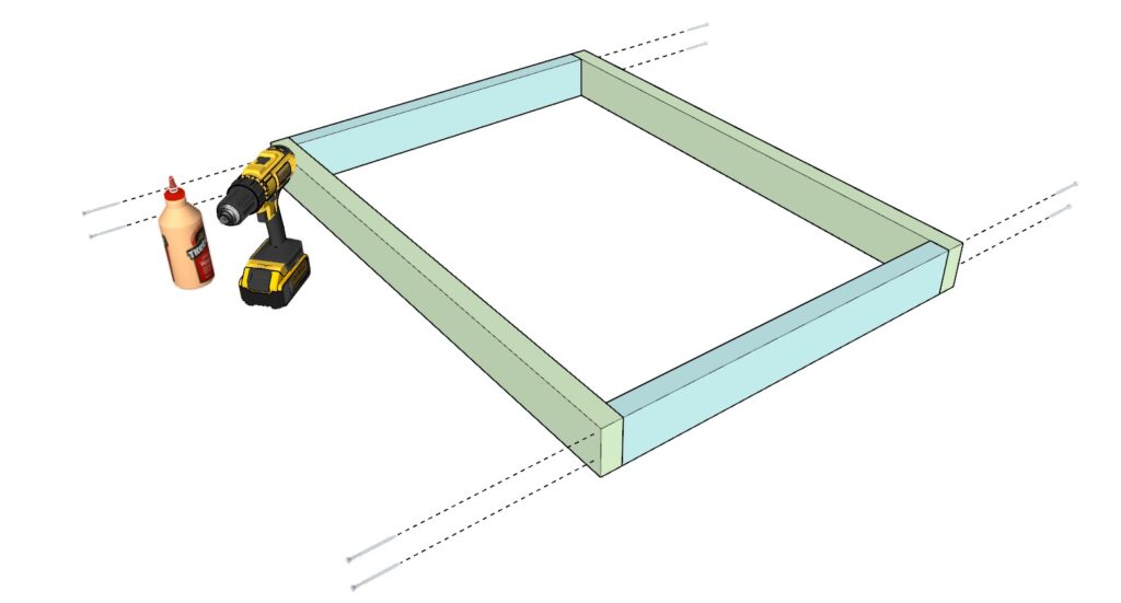 Constructing the garage shelf top shelve from 2x4 lumber