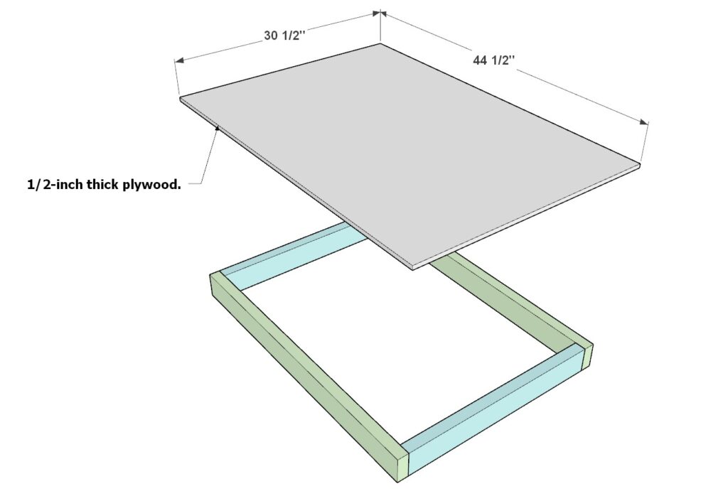 Adding the plywood sheet on top of the garage shelf top