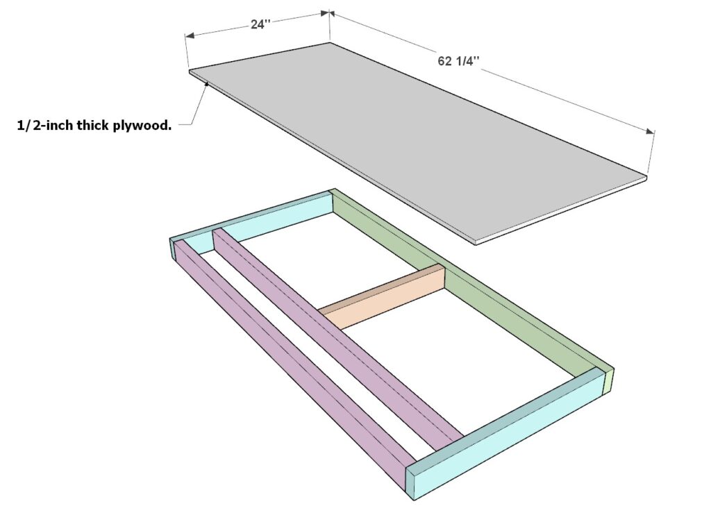 Adding the plywood sheet on top of the garage shelf top