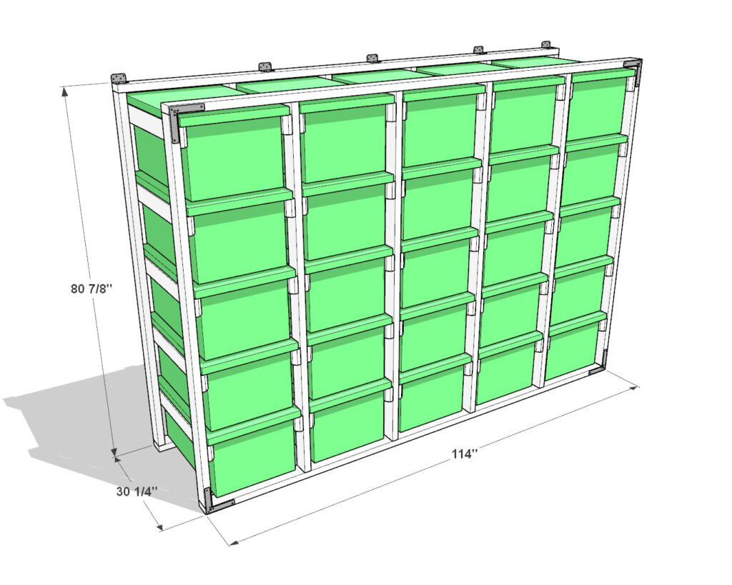 27 gallon tote storage rack plan (5x5) dimensions