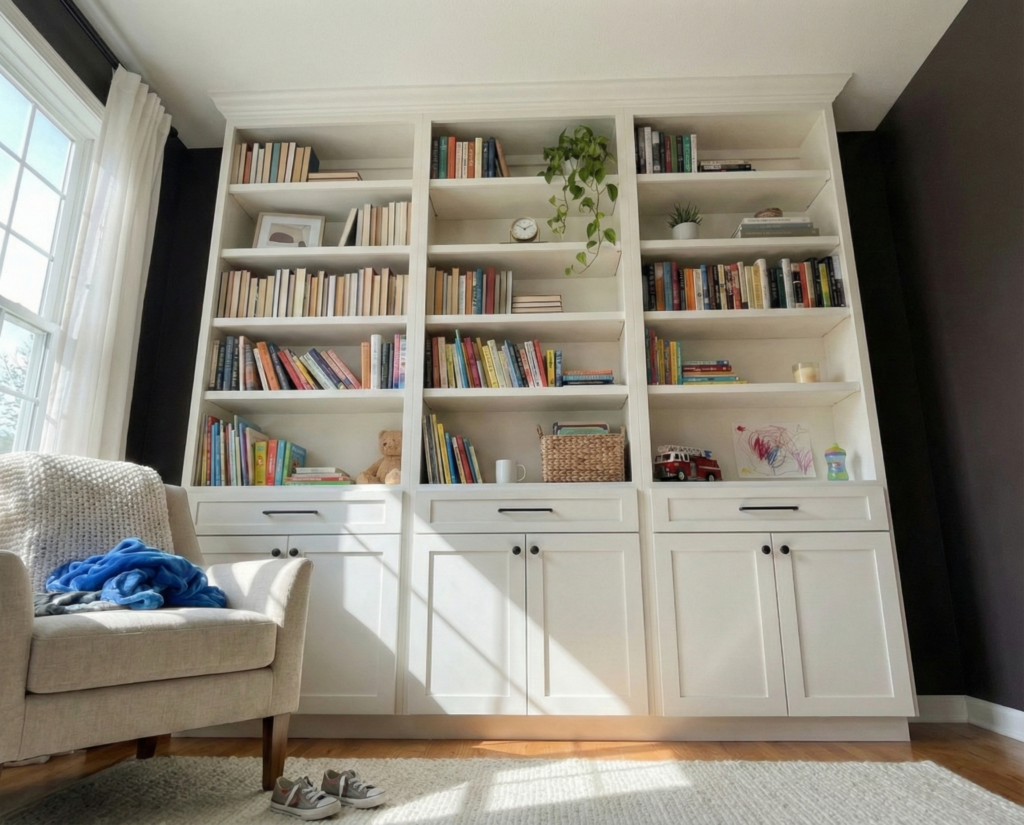 DIY Built-In Bookshelves Plan PDF: Floor-to-Ceiling with Cabinet Doors ...