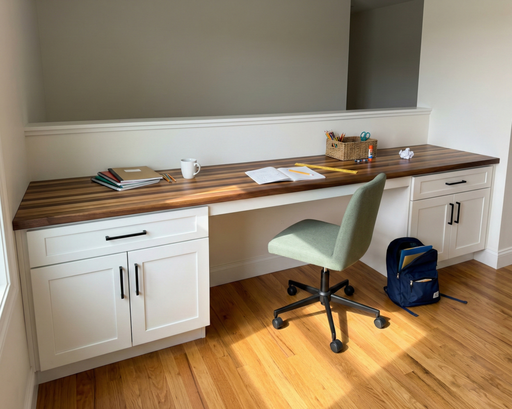 DIY Butcher Block Desk Plan PDF: Shaker Base Cabinets, 10-Foot Built-In