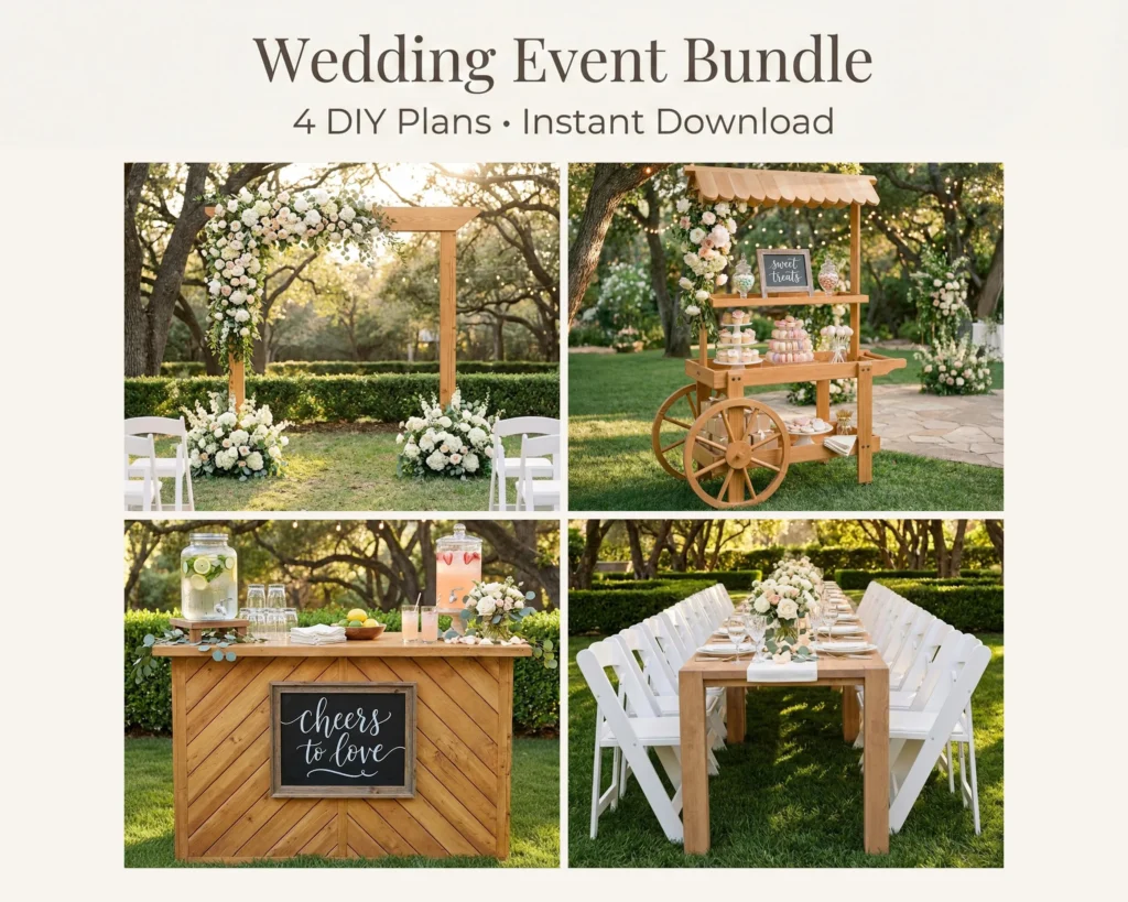 Build Your Wedding: Rectangular Arch + Event Bar + Dessert Cart + Table | 4 PDF Plans
