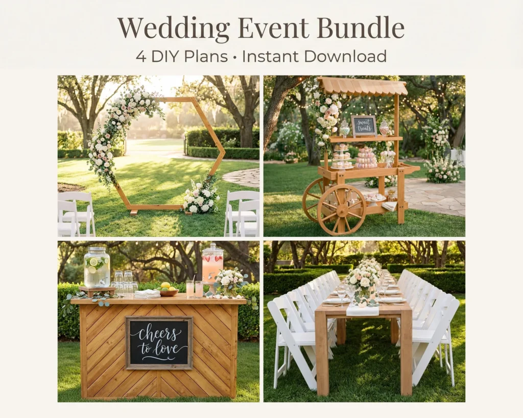 Build Your Wedding: Hexagon Arbor + Event Bar + Dessert Cart + Table | 4 PDF Plans