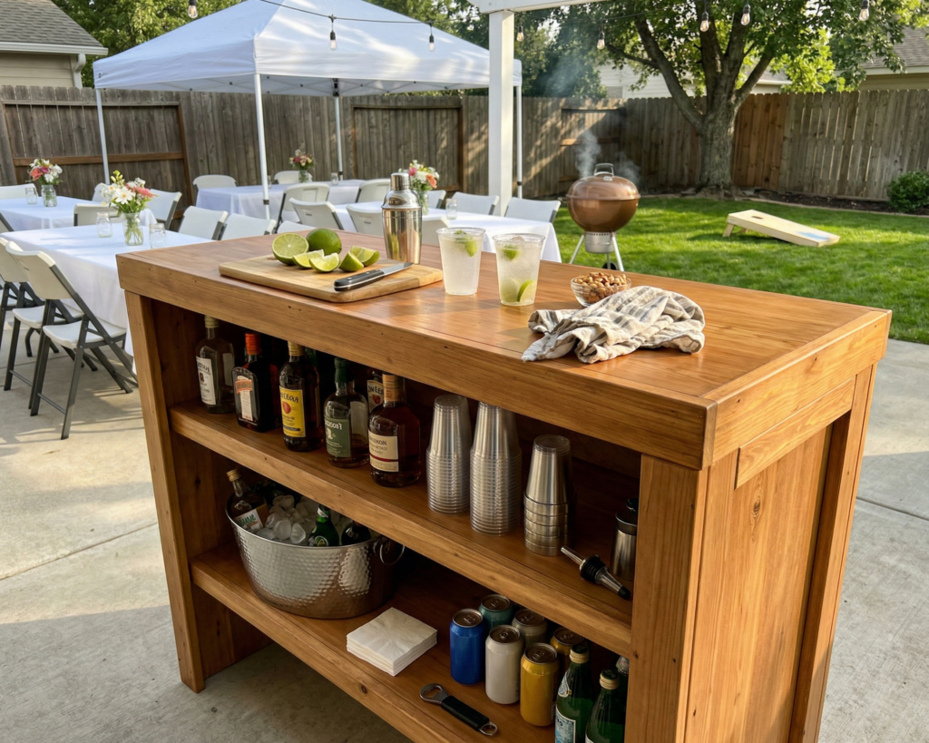 DIY Folding Outdoor Bar Plan PDF: Portable, Folds Flat, Removable Shelves