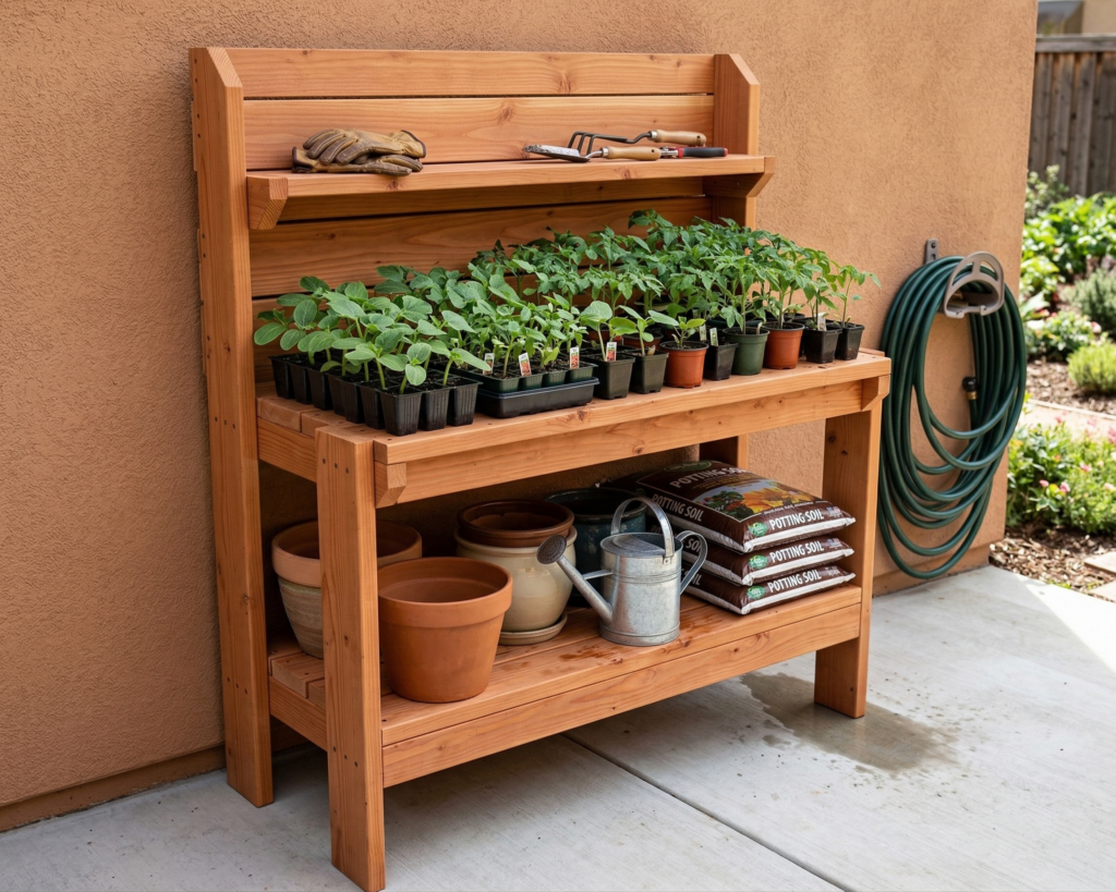 DIY Potting Bench Plan PDF: Garden Workstation with Storage Shelf, Beginner Build