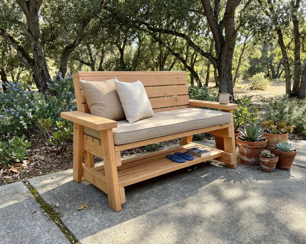 DIY Outdoor Patio Bench Plan PDF: Storage Shelf, Ergonomic Backrest, 2x4 Build
